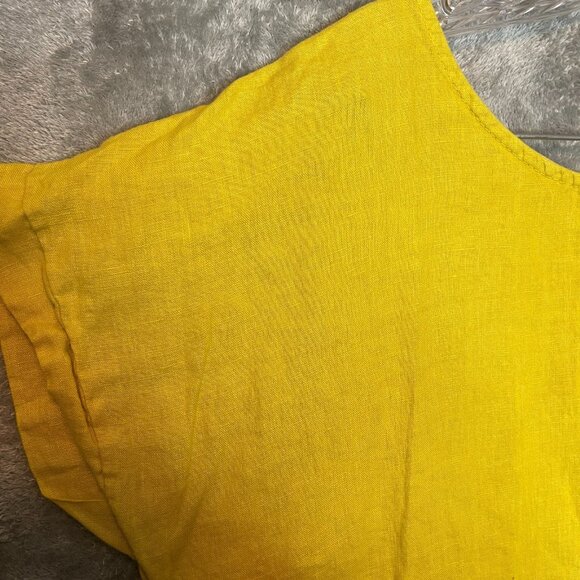 Terzo Millennio Italy Women Lagenlook Basic Linen Marigold Yellow Tunic Top L - Picture 3 of 10
